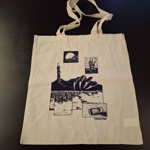 Tote bag CHANIARTOON - Μπεζ με κόκκινο σχέδιο